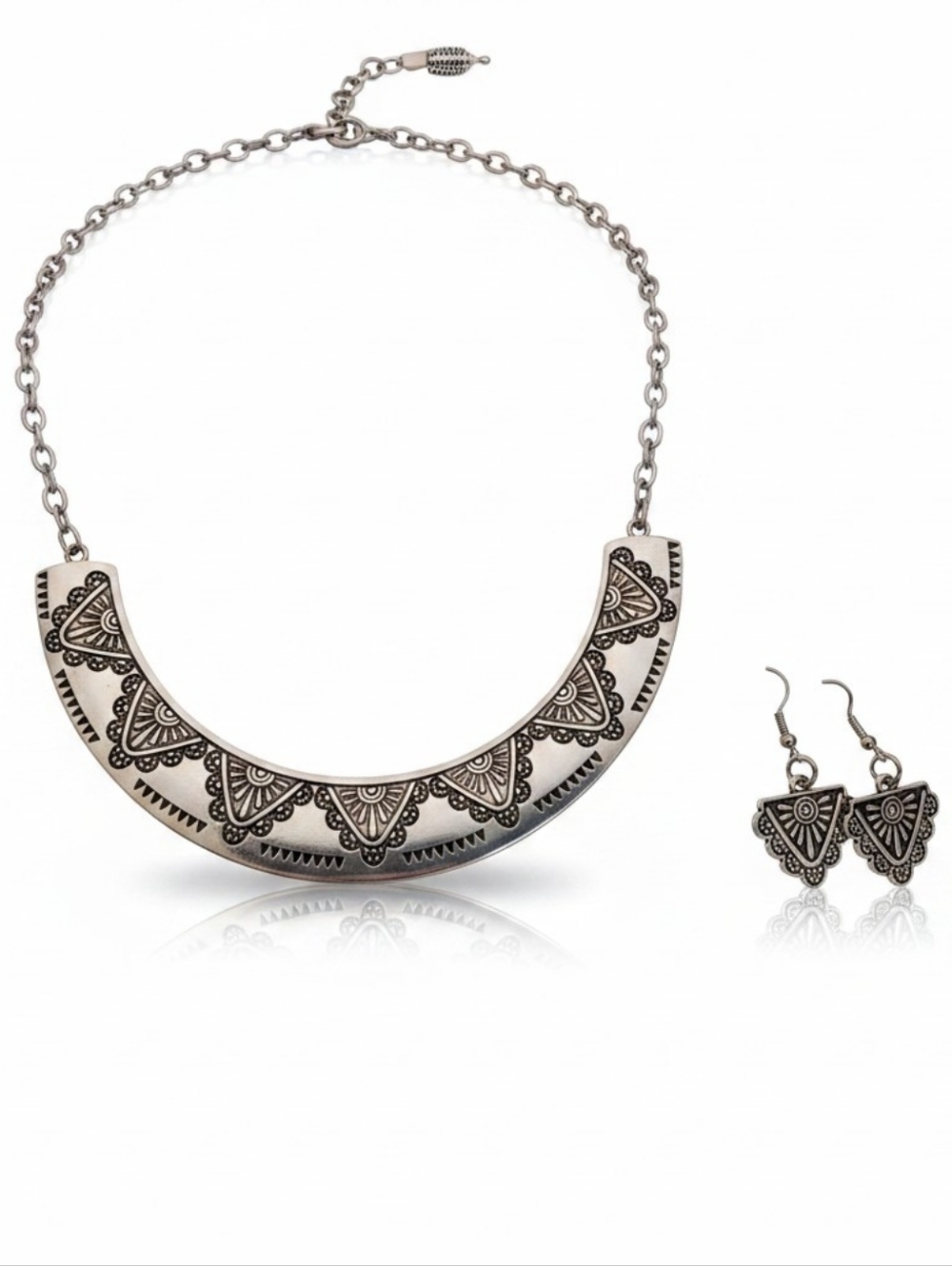 Silver Geometric Necklace and Earring Set